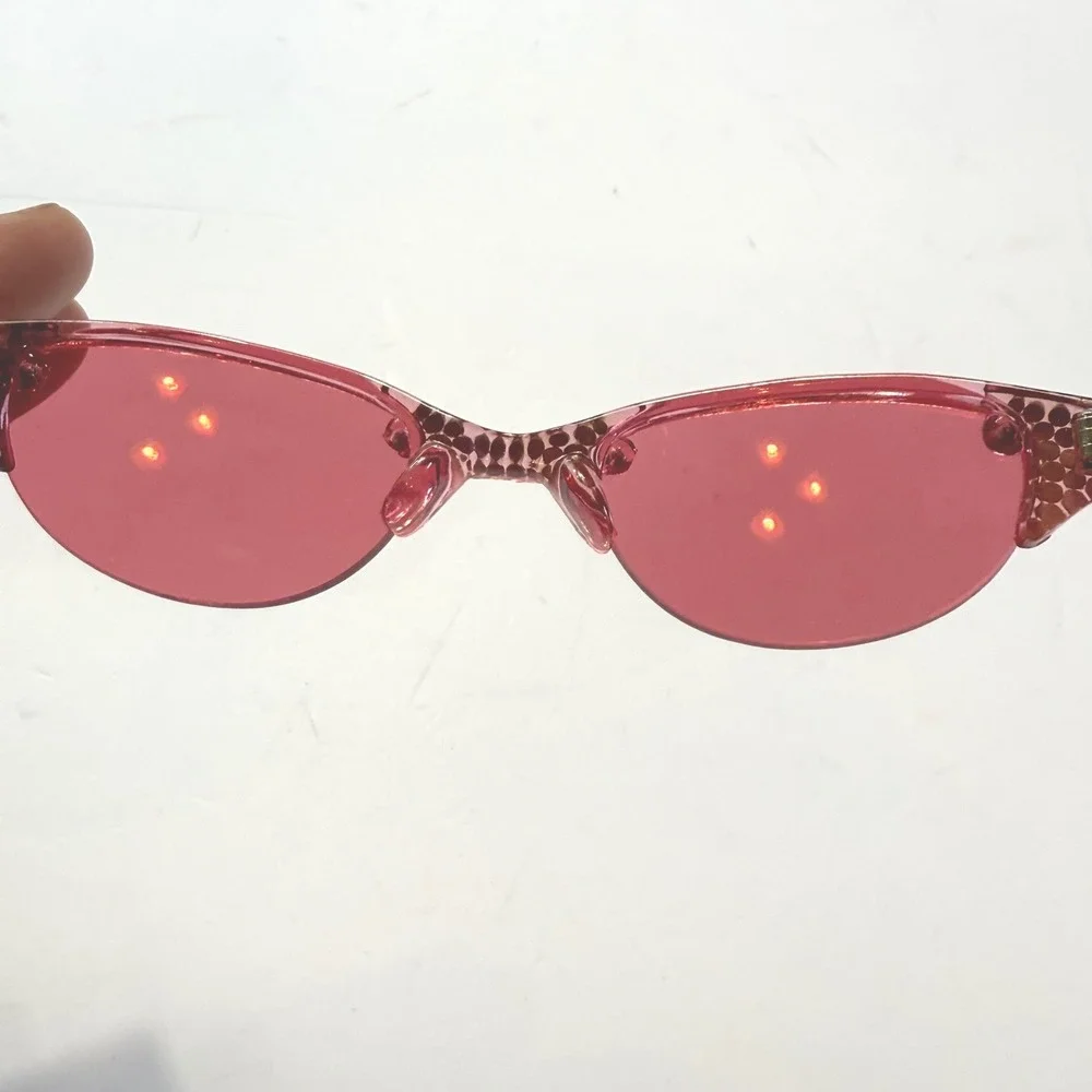 Pink Rimless Cat Eye Sunglasses Rhinestone Bridge Hand Polished Frame Y2K Retro